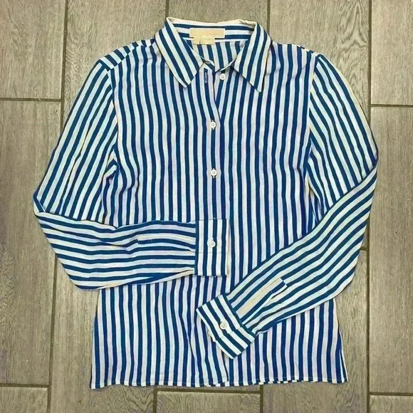 Michael Kors 100% Silk Women’s Button Down Cobalt White Size 4 - Picture 5 of 10